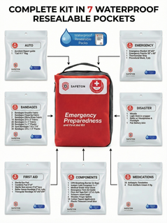 Safeton First Aid Kit 180 Piece – Emergency First Aid Kit for Home, Car, Travel & Camping – Waterproof, Portable Medical Kit for Family & Workplace - Flex Spending & Health Saving Eligible - Red