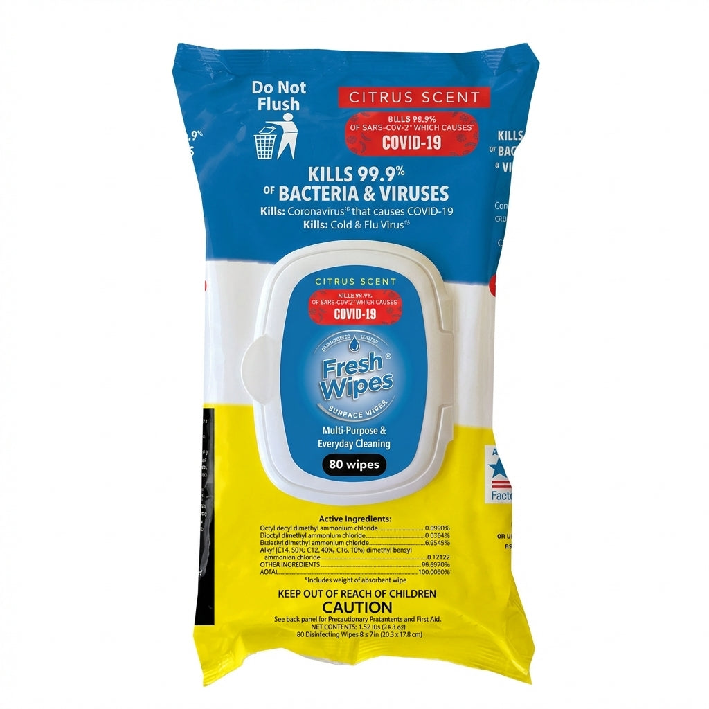 Fresh Wipes Disinfecting Surface Wipes – Citrus Scent, 80 Count, Multi-Purpose Cleaning