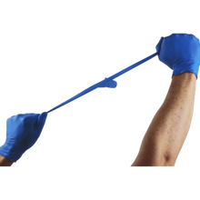 Load image into Gallery viewer, Person wearing blue gloves using a resistance band on a white background
